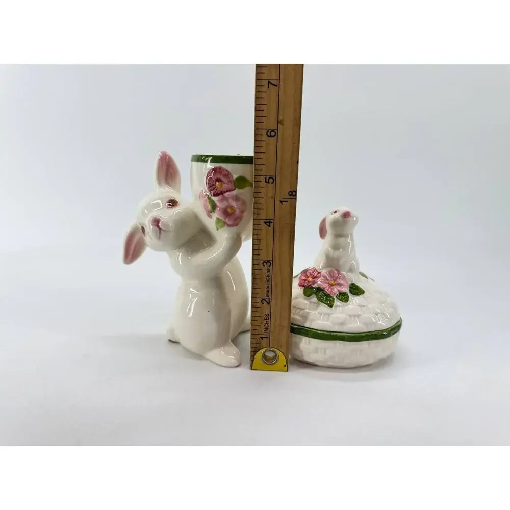 Vintage Avon Easter Bunny Candle Holder Trinket Box Brazil 1981 1982 Set
